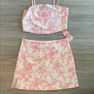 Pink Floral 2 piece Skirt Set